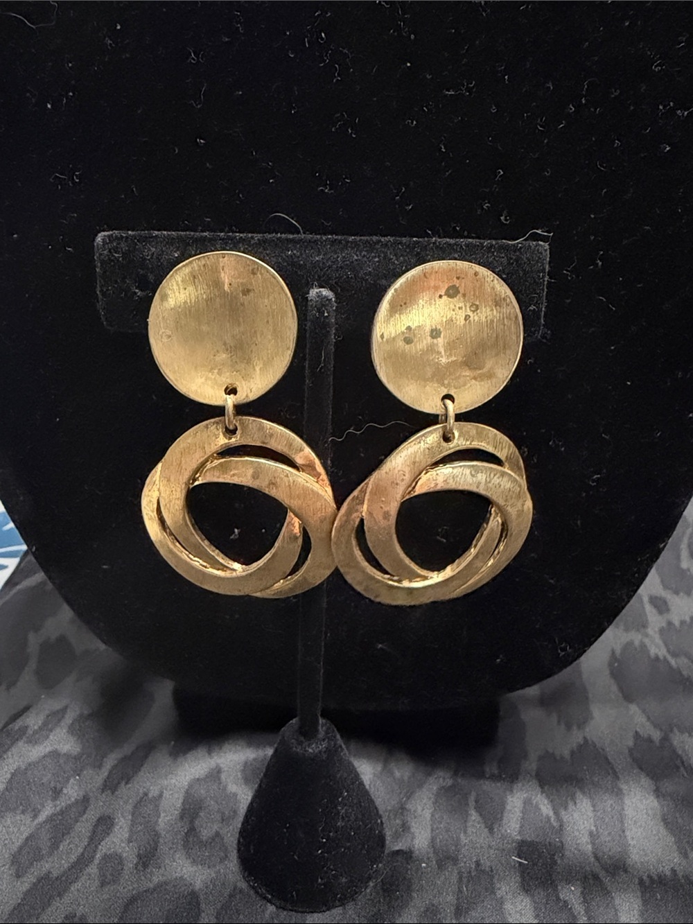 Gold-Tone Interlocking Circle Drop Clip-on Earrings